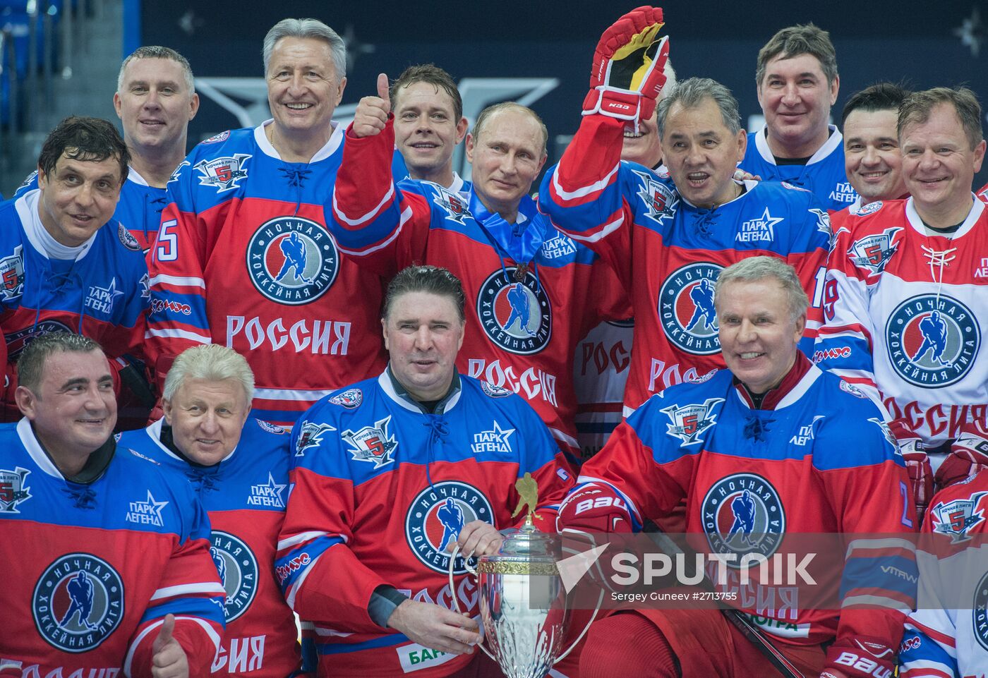 Vladimir Putin takes part in hockey match between Night Hockey League champions and board members and honorary guests
