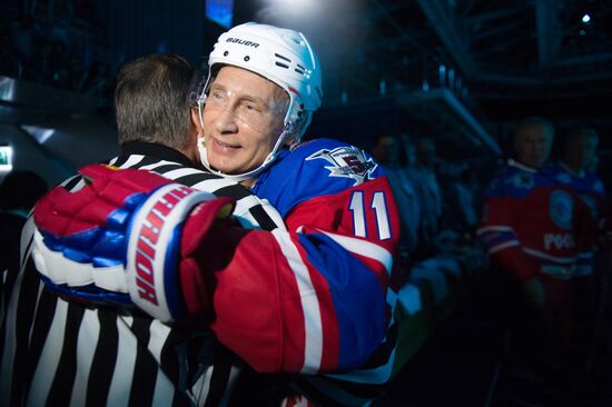 President Vladimir Putin during hockey match between Night Hockey League champions, board members and honorary guests