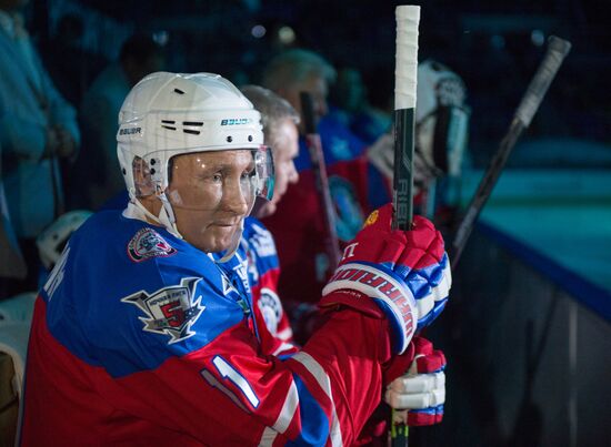 President Vladimir Putin during hockey match between Night Hockey League champions, board members and honorary guests