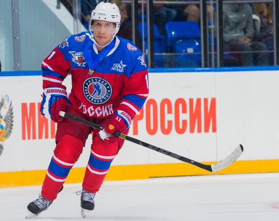 President Vladimir Putin during hockey match between Night Hockey League champions, board members and honorary guests