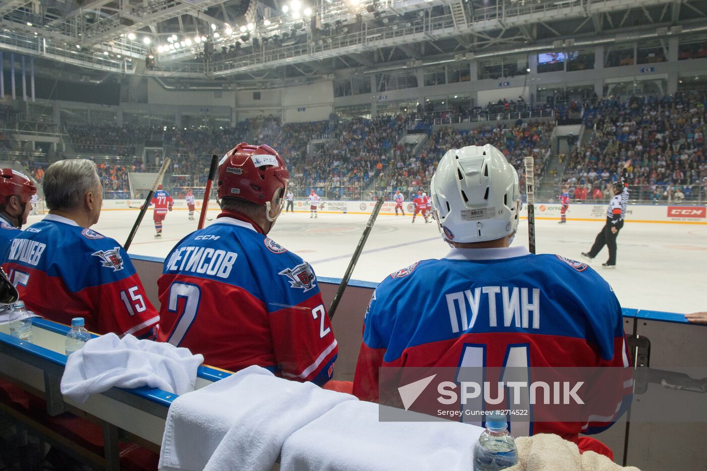 President Vladimir Putin during hockey match between Night Hockey League champions, board members and honorary guests
