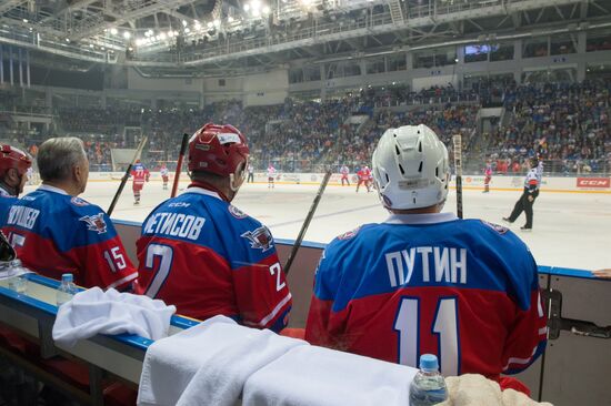 President Vladimir Putin during hockey match between Night Hockey League champions, board members and honorary guests