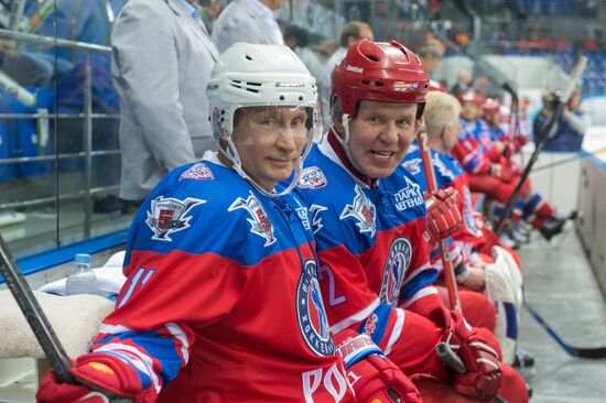 President Vladimir Putin during hockey match between Night Hockey League champions, board members and honorary guests