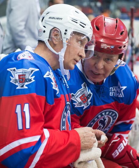 President Vladimir Putin during hockey match between Night Hockey League champions, board members and honorary guests