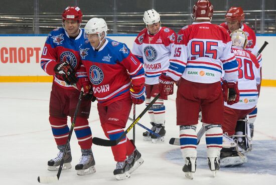 President Vladimir Putin during hockey match between Night Hockey League champions, board members and honorary guests