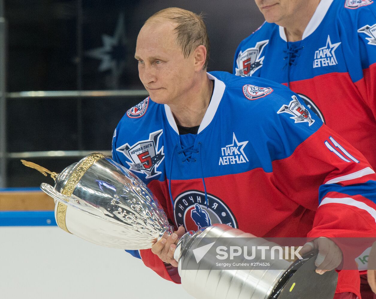 President Vladimir Putin during hockey match between Night Hockey League champions, board members and honorary guests