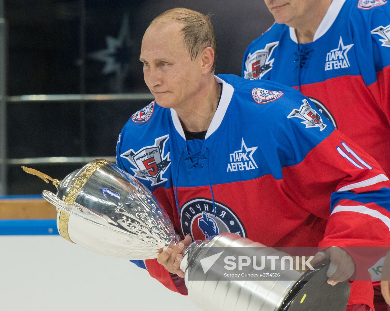 President Vladimir Putin during hockey match between Night Hockey League champions, board members and honorary guests