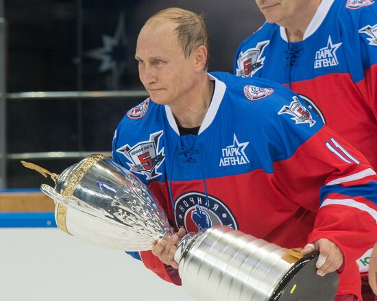 President Vladimir Putin during hockey match between Night Hockey League champions, board members and honorary guests