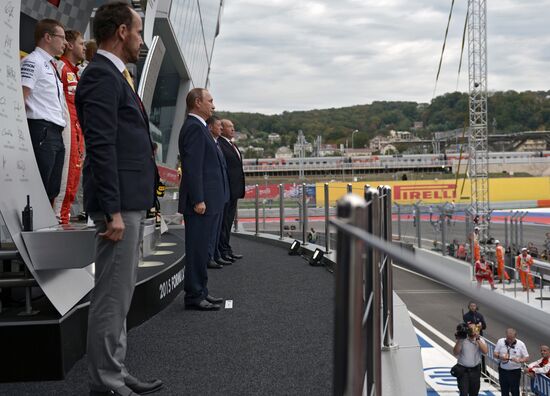 Vladimir Putin attends F1 Russian Grand Prix 2015 in Sochi
