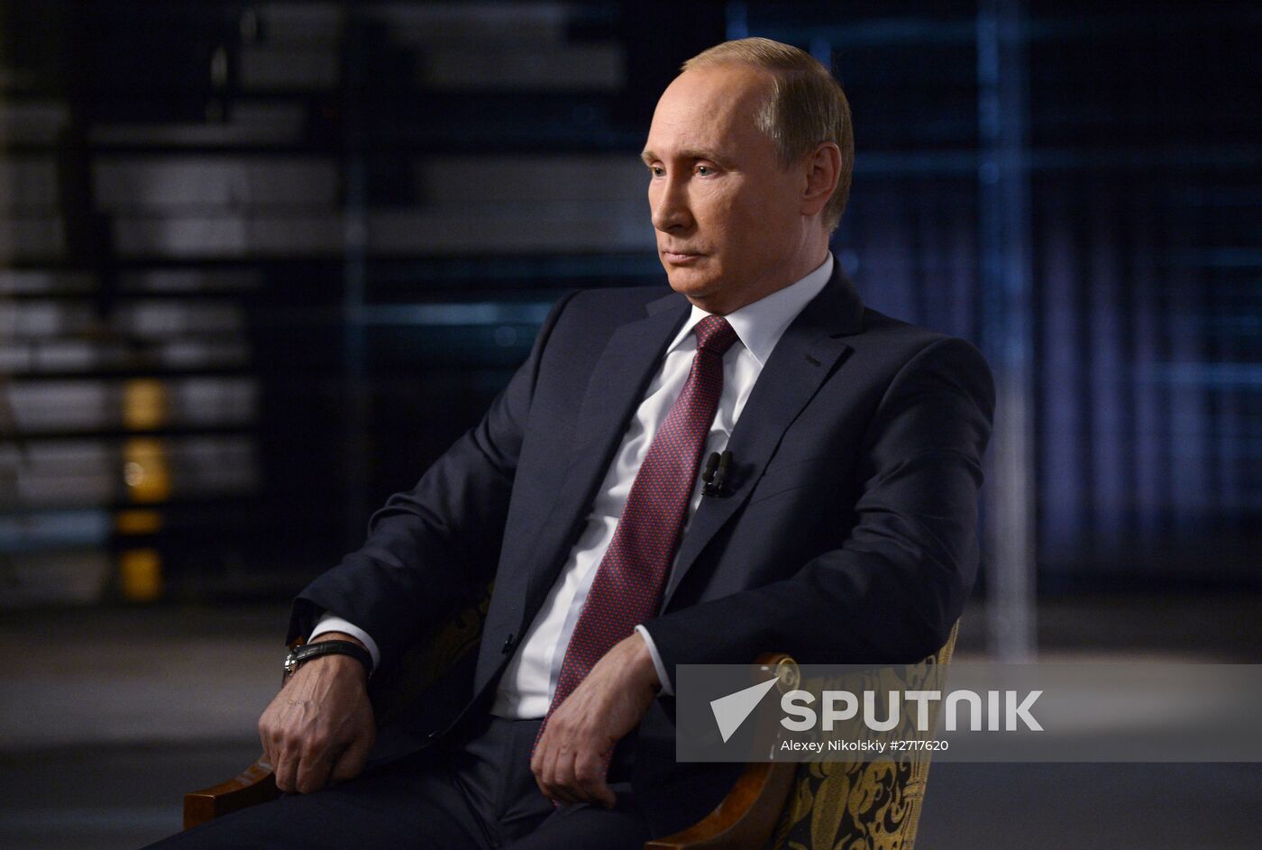 Russian President Vladimir Putin gives interview to Rossiya 1 TV anchor Vladimir Solovyov