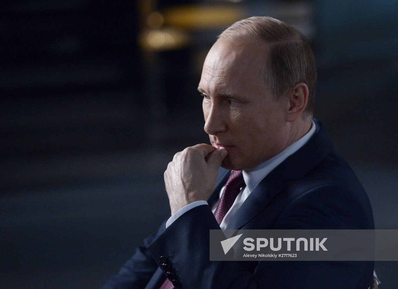 Russian President Vladimir Putin gives interview to Rossiya 1 TV anchor Vladimir Solovyov