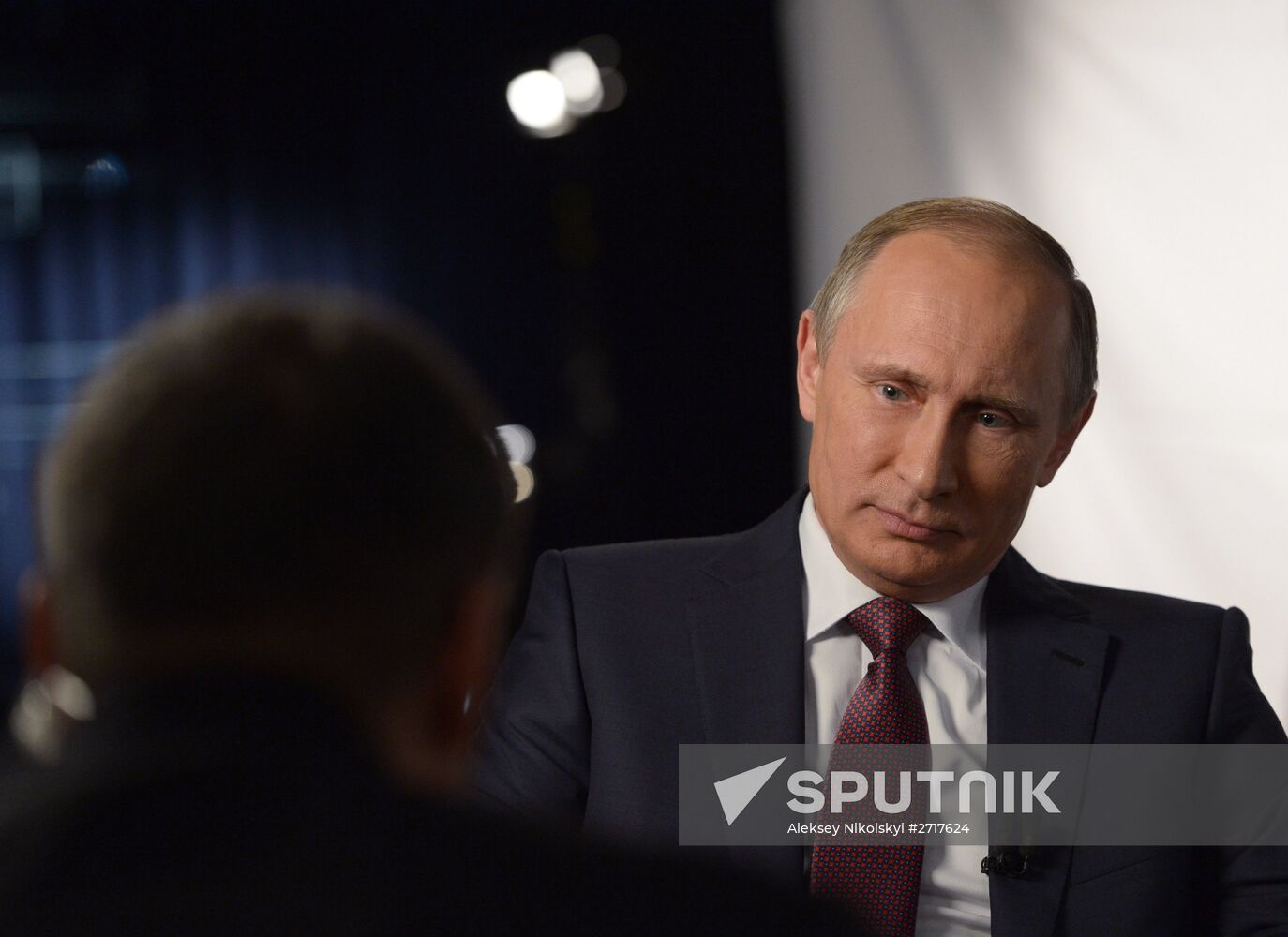 Russian President Vladimir Putin gives interview to Rossiya 1 TV anchor Vladimir Solovyov