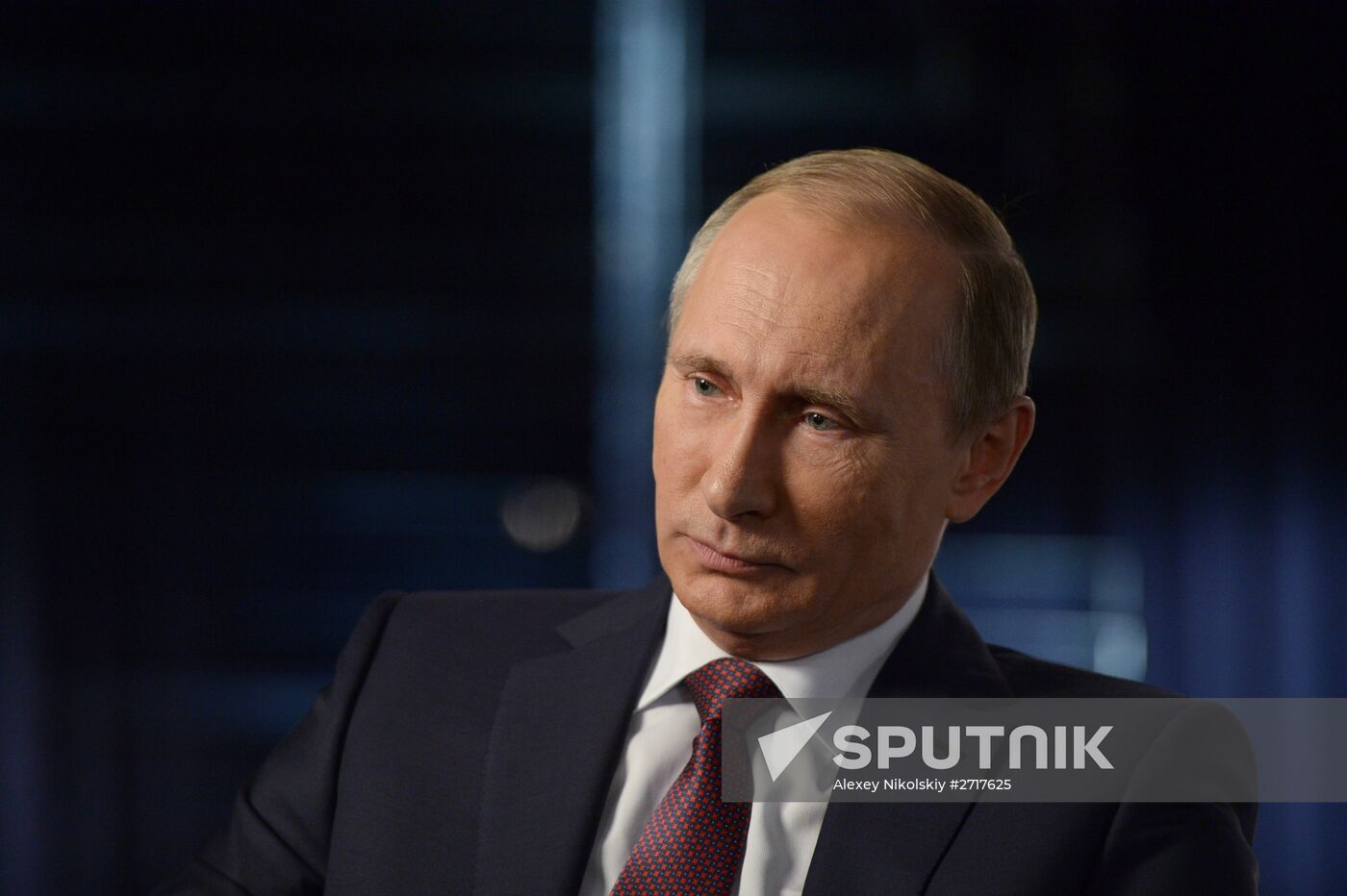 Russian President Vladimir Putin gives interview to Rossiya 1 TV anchor Vladimir Solovyov