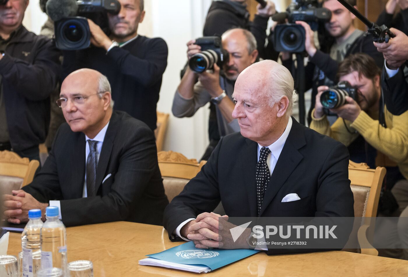 Russian Foreign Minister Sergei Lavrov meets with UN Envoy for Syria Staffan de Mistura