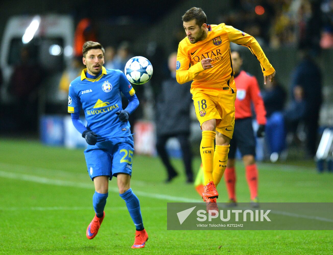 UEFA Champions League. BATE (Borisov, Belarus) vs. Barcelona (Barcelona, Spain)