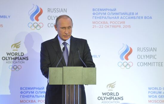 President Vladimir Putin attends 1st World Olympians Forum held by the World Olympians Association