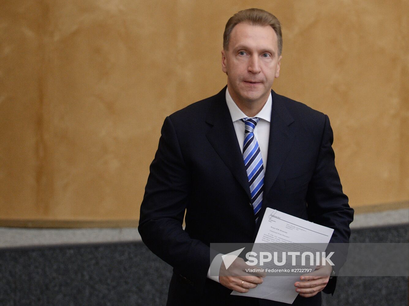 First Deputy Prime Minister Igor Shuvalov at a news conference on launching the Tele2 mobile network in the Moscow region. Location: Russia, Moscow. Author: Vladimir Fedorenko/Sputnik. State Duma plenary session