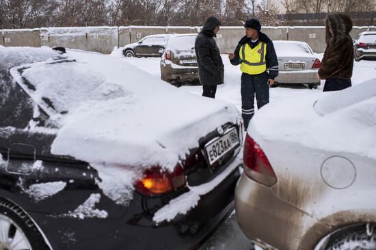 Traffic police working in Omsk.
