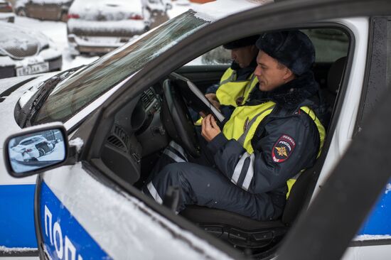Traffic police working in Omsk.