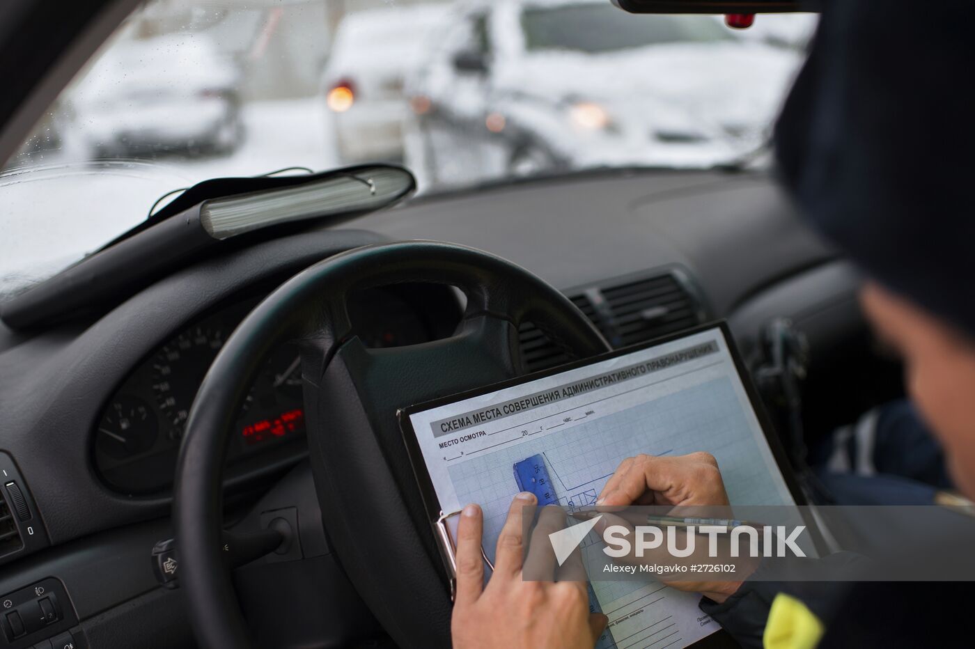 Traffic police working in Omsk.
