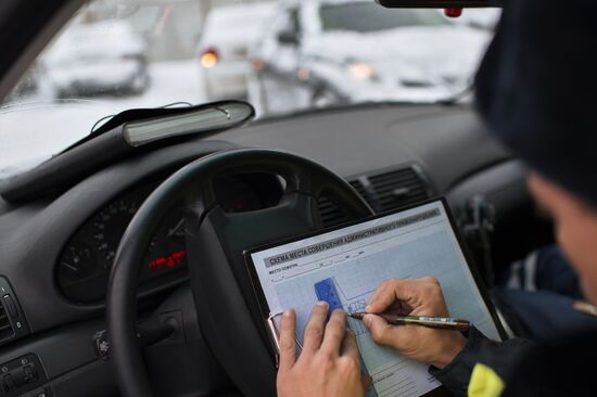 Traffic police working in Omsk.