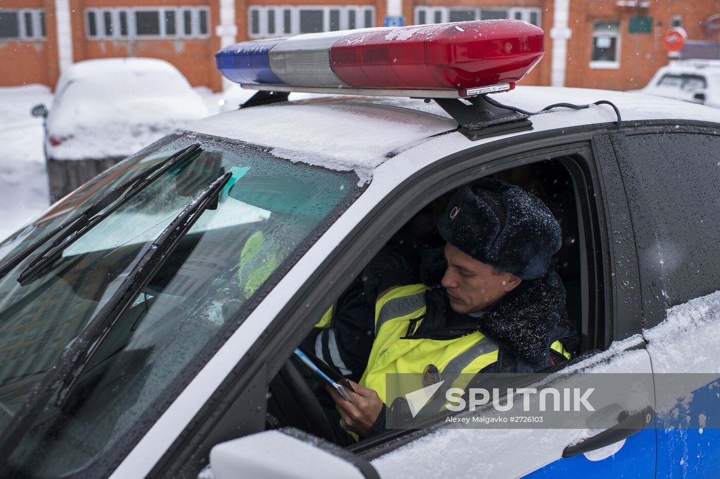 Traffic police working in Omsk.