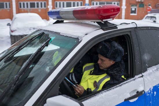 Traffic police working in Omsk.