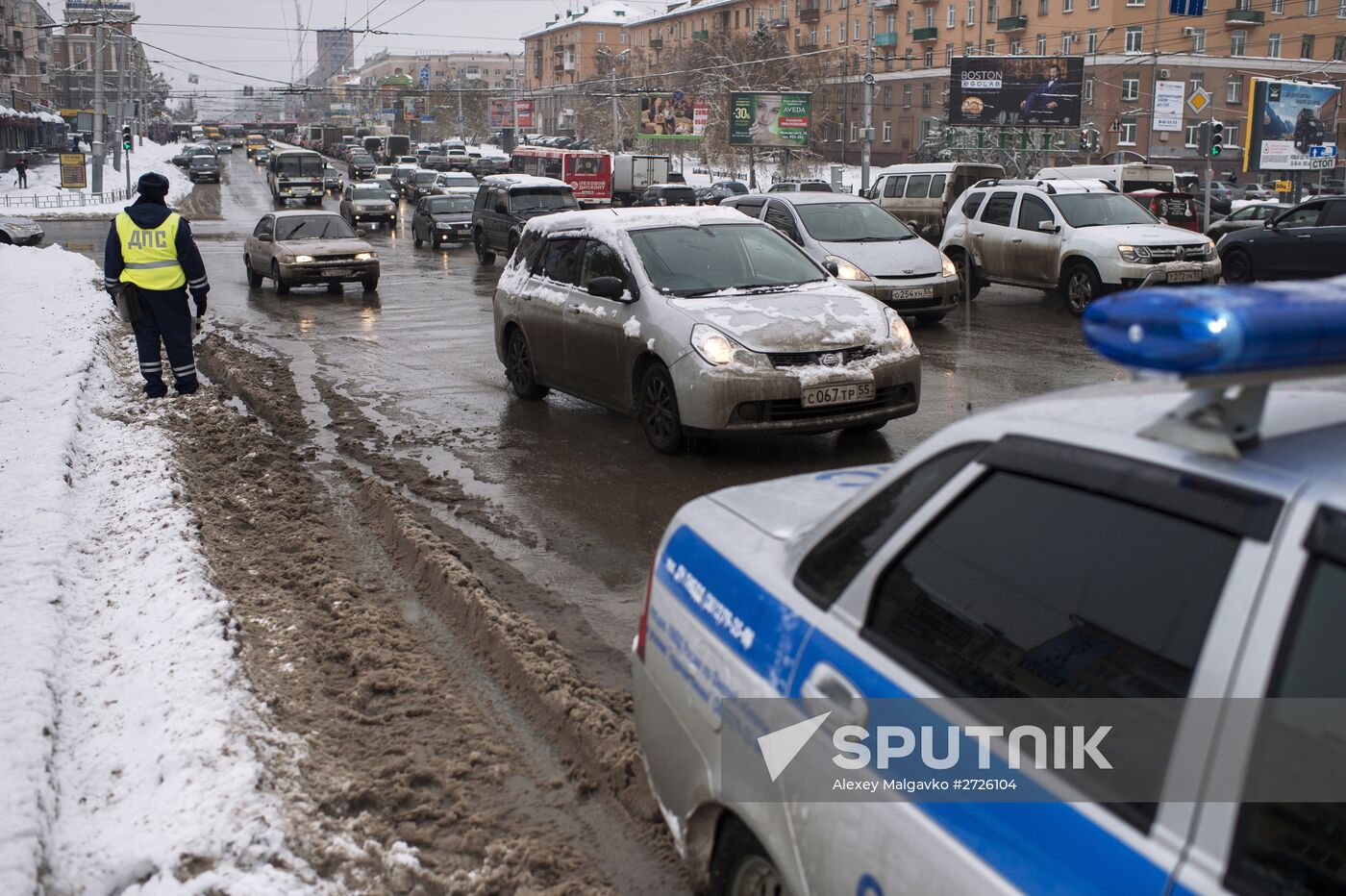 Traffic police working in Omsk