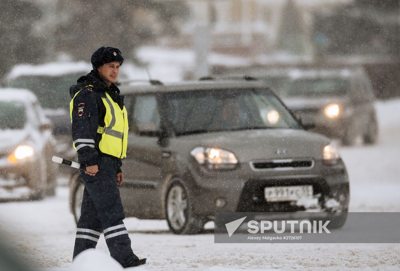Work of traffic police in Omsk