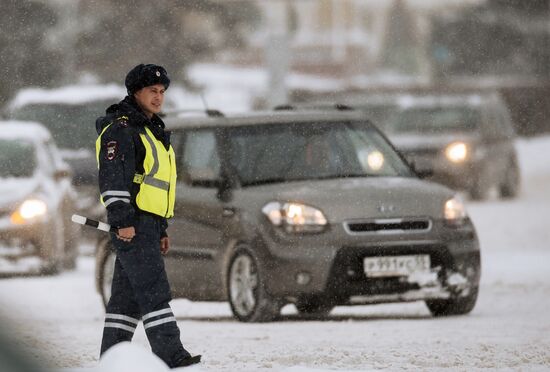 Work of traffic police in Omsk