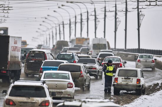 Work of traffic police in Omsk