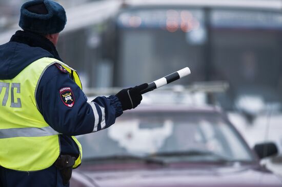Work of traffic police in Omsk