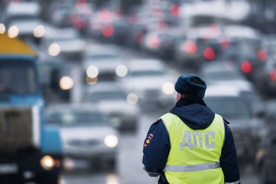 Work of traffic police in Omsk