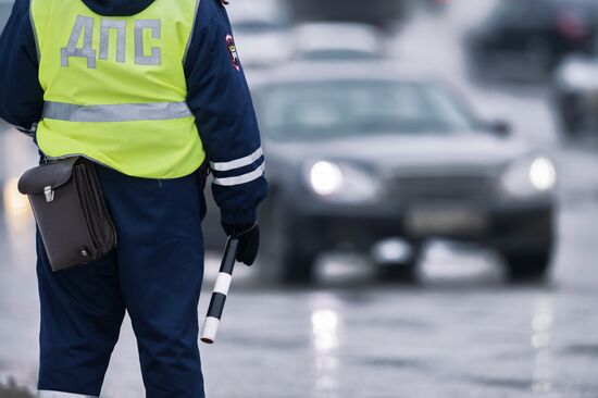 Work of traffic police in Omsk