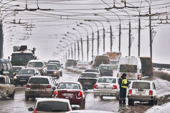 Work of traffic police in Omsk