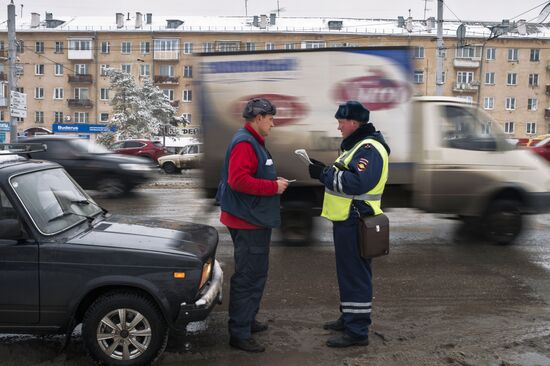 Work of traffic police in Omsk