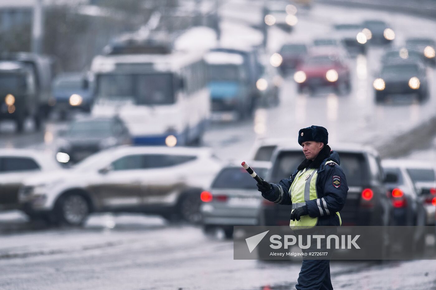 Work of traffic police in Omsk