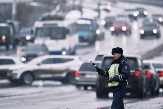 Work of traffic police in Omsk
