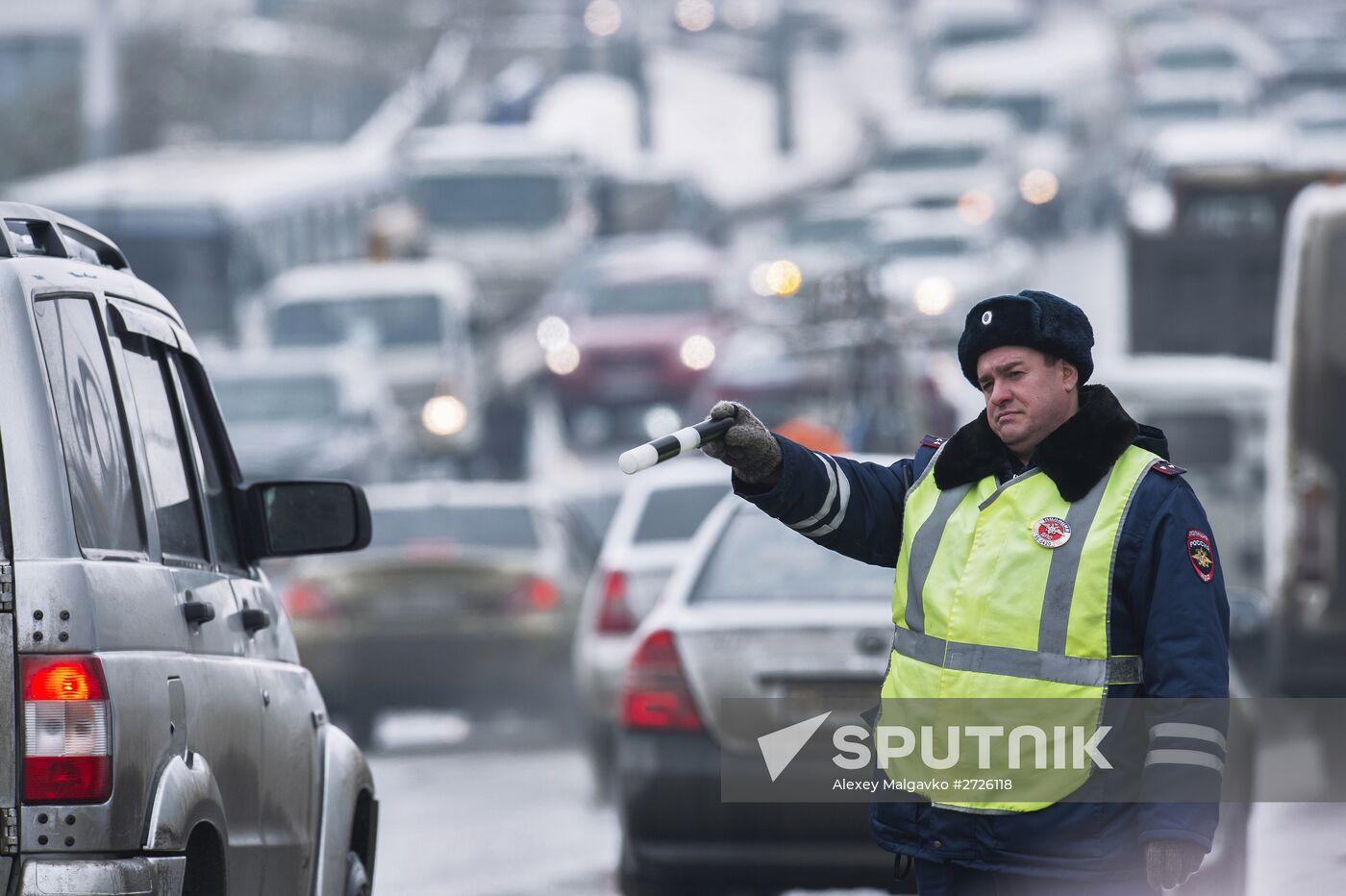 Work of traffic police in Omsk