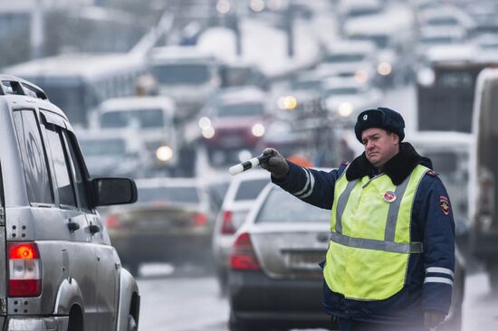 Work of traffic police in Omsk