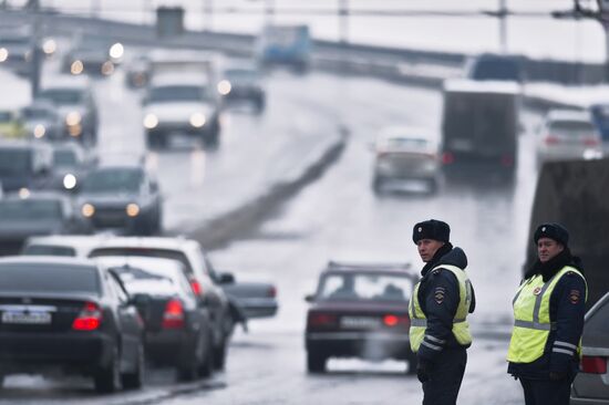 Work of traffic police in Omsk
