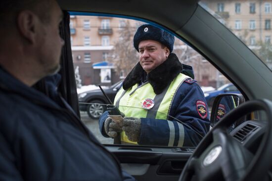 Work of traffic police in Omsk