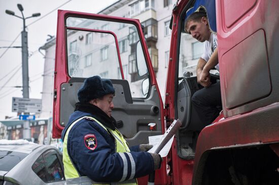 Work of traffic police in Omsk