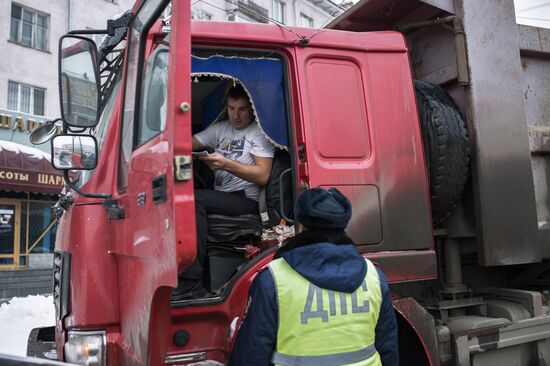 Work of traffic police in Omsk