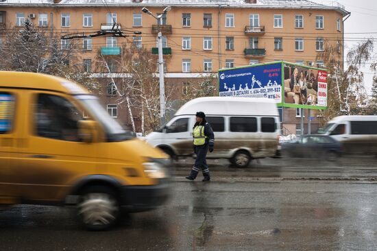 Work of traffic police in Omsk