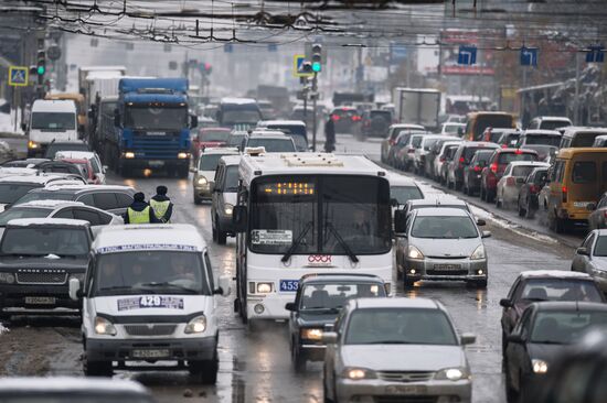 Work of traffic police in Omsk