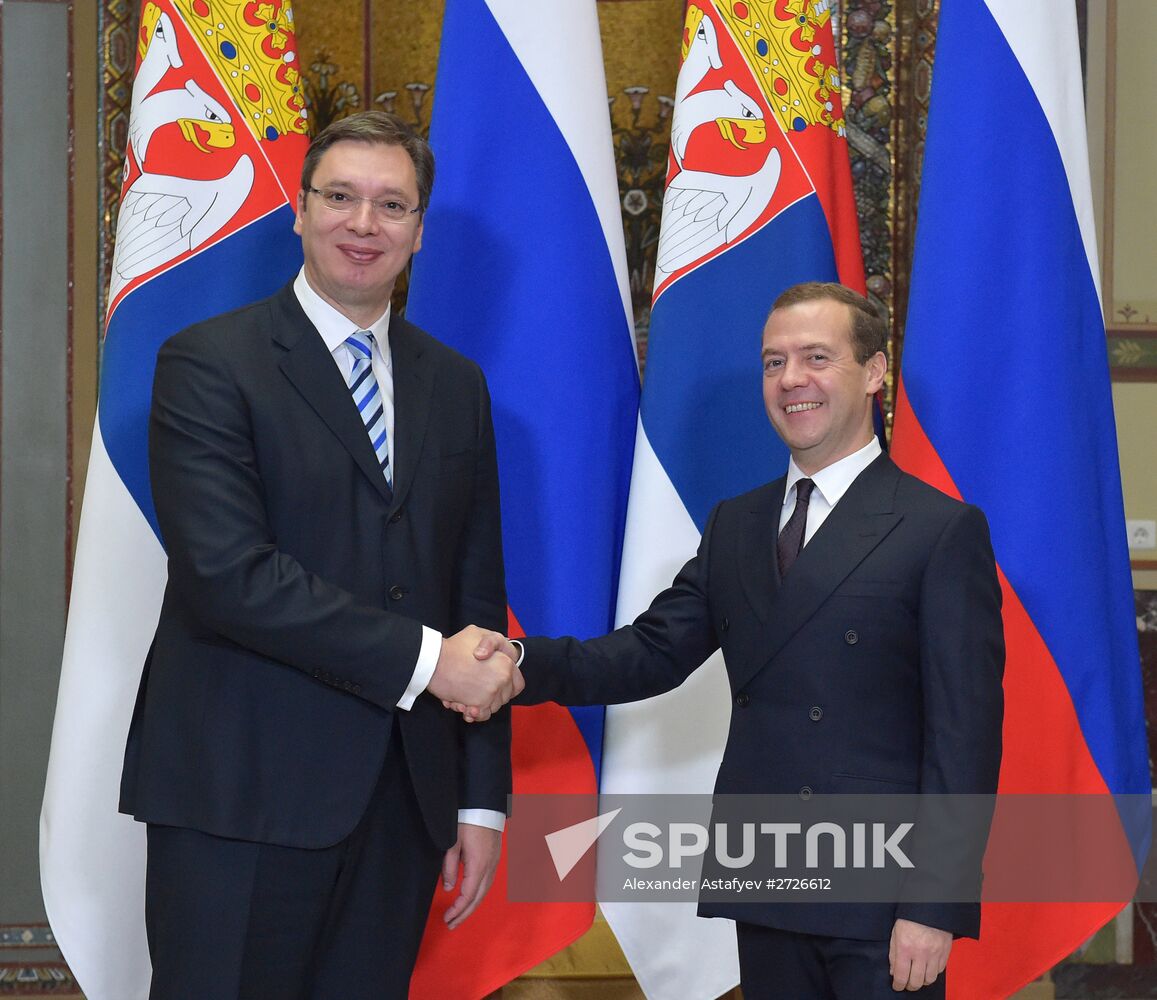 Russian Prime Minister Dmitry Medvedev and Serbian Prime Minister Aleksandar Vucic hold bilteral talks