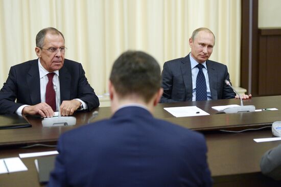 Russian President Vladimir Putin meets with Serbian Prime Minister Aleksandar Vucic