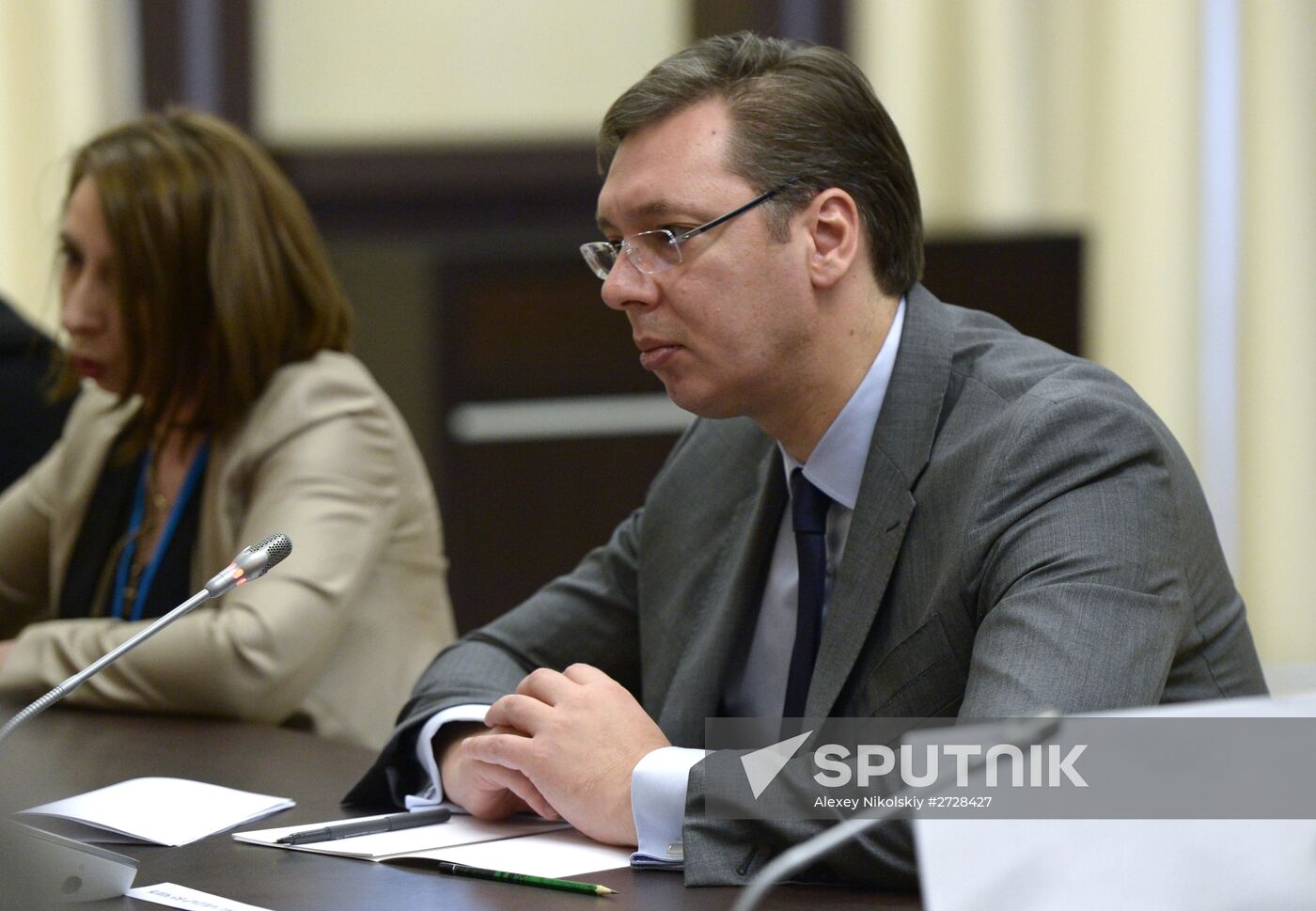 Russian President Vladimir Putin meets with Serbian Prime Minister Aleksandar Vucic