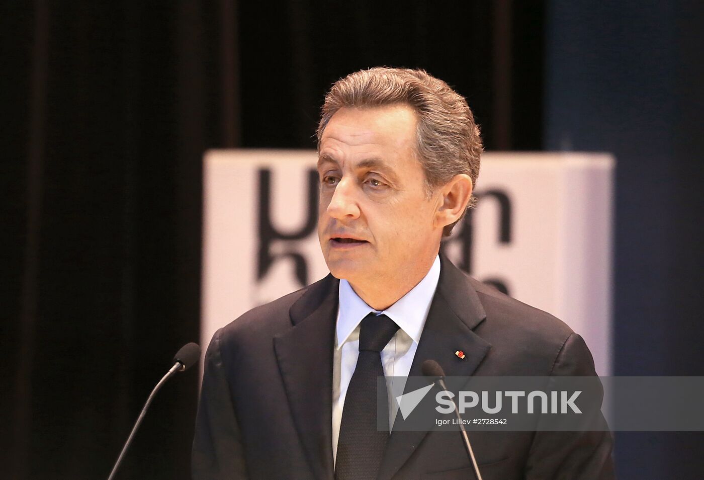 France's former President Nicolas Sarkozy gives speech to MGIMO University students